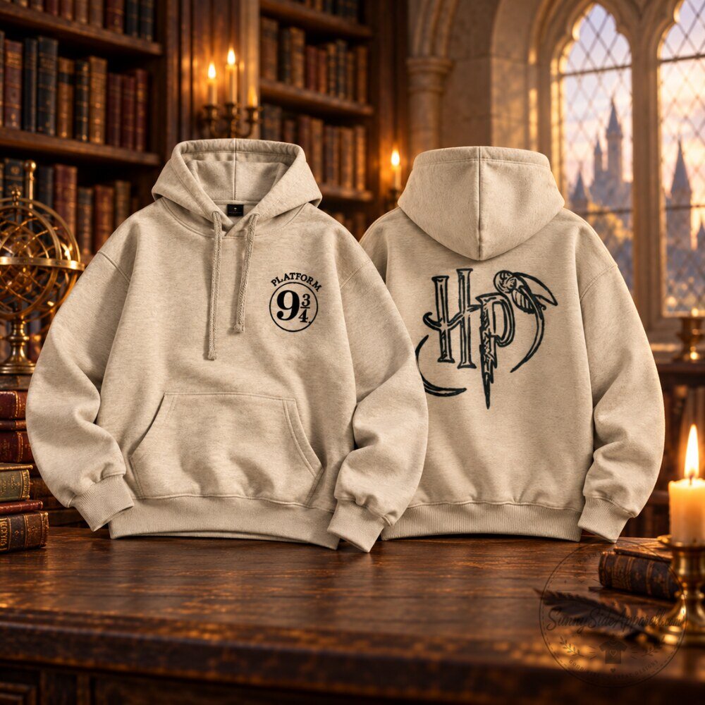 Harry Potter Platform 9 34 and HP Logo Beige Hoodie 2026 3 Harry Potter Platform 9 34 and HP Logo Beige Hoodie 2026
