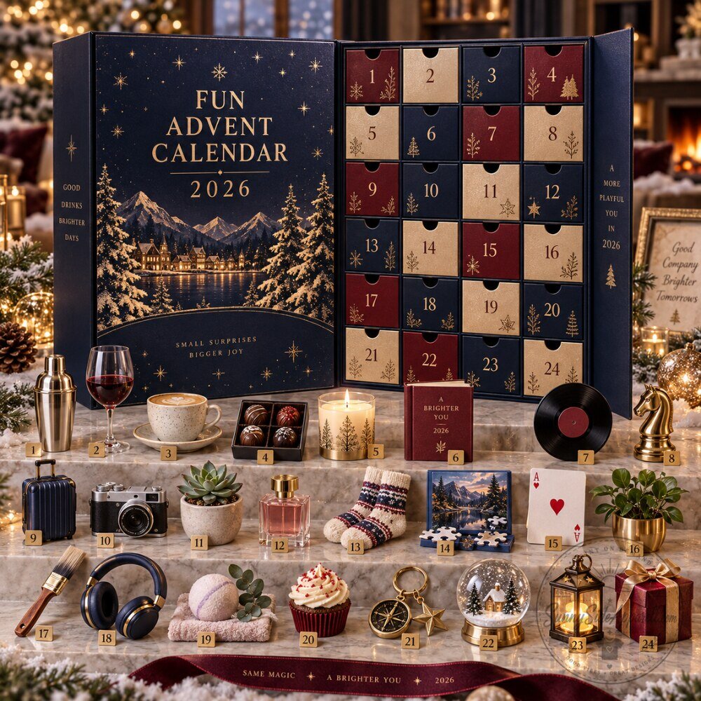 Fun Advent Calendar display featuring 24 numbered 2026