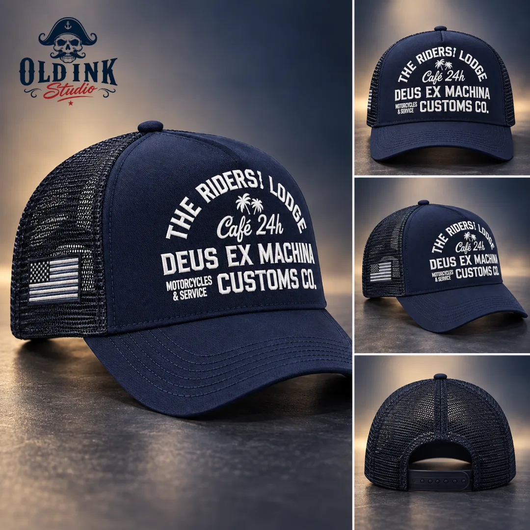 Deus Ex Machina The Riders Lodge Mesh Trucker Hat 2026 aespa Karina Style Snapback Cap