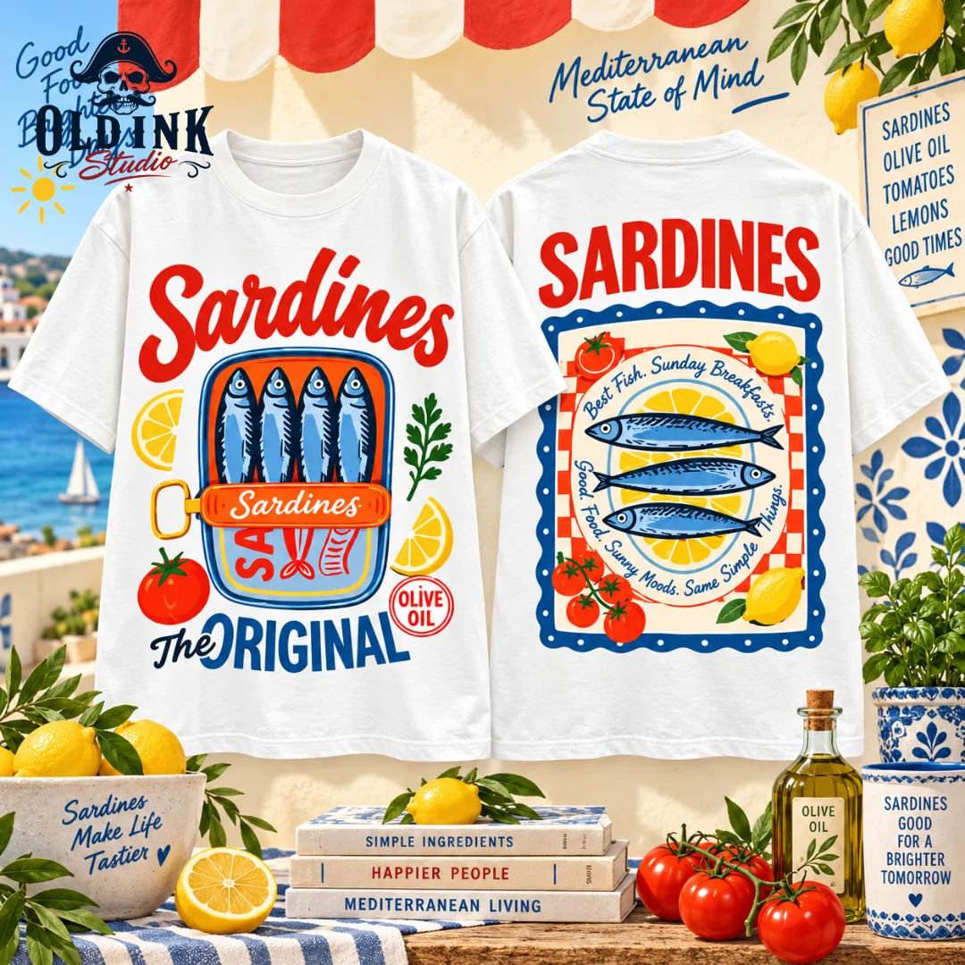 Vintage Sardines Graphic T Shirt 2026 Mediterranean Coastal Summer Tee
