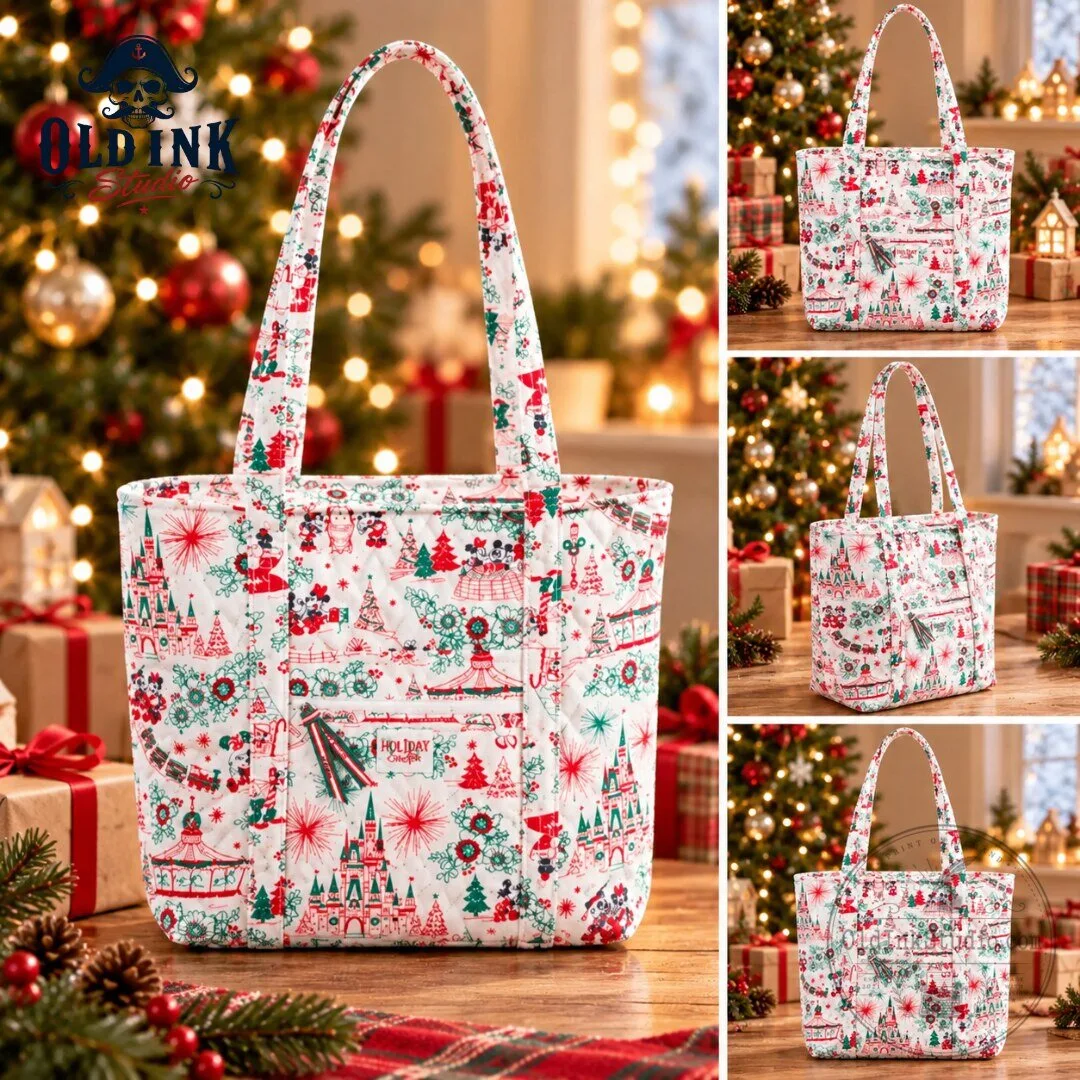 Disney Parks Mickey Mouse Happy Holidays Canvas Tote Bag 2026