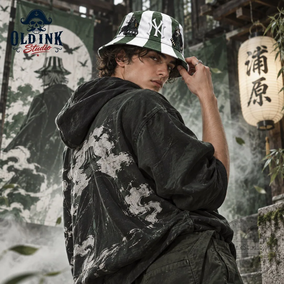 Bleach Anime Urahara Kisuke Green Striped NY Bucket Hat 2026 5 Bleach Anime Urahara Kisuke Green Striped NY Bucket Hat 2026