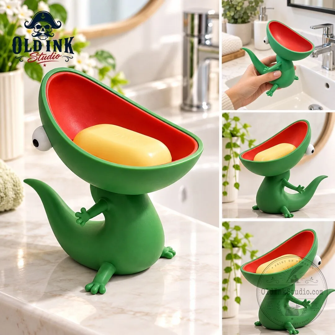 Cute Green Lizard Self Draining Soap Dish Holder 2026