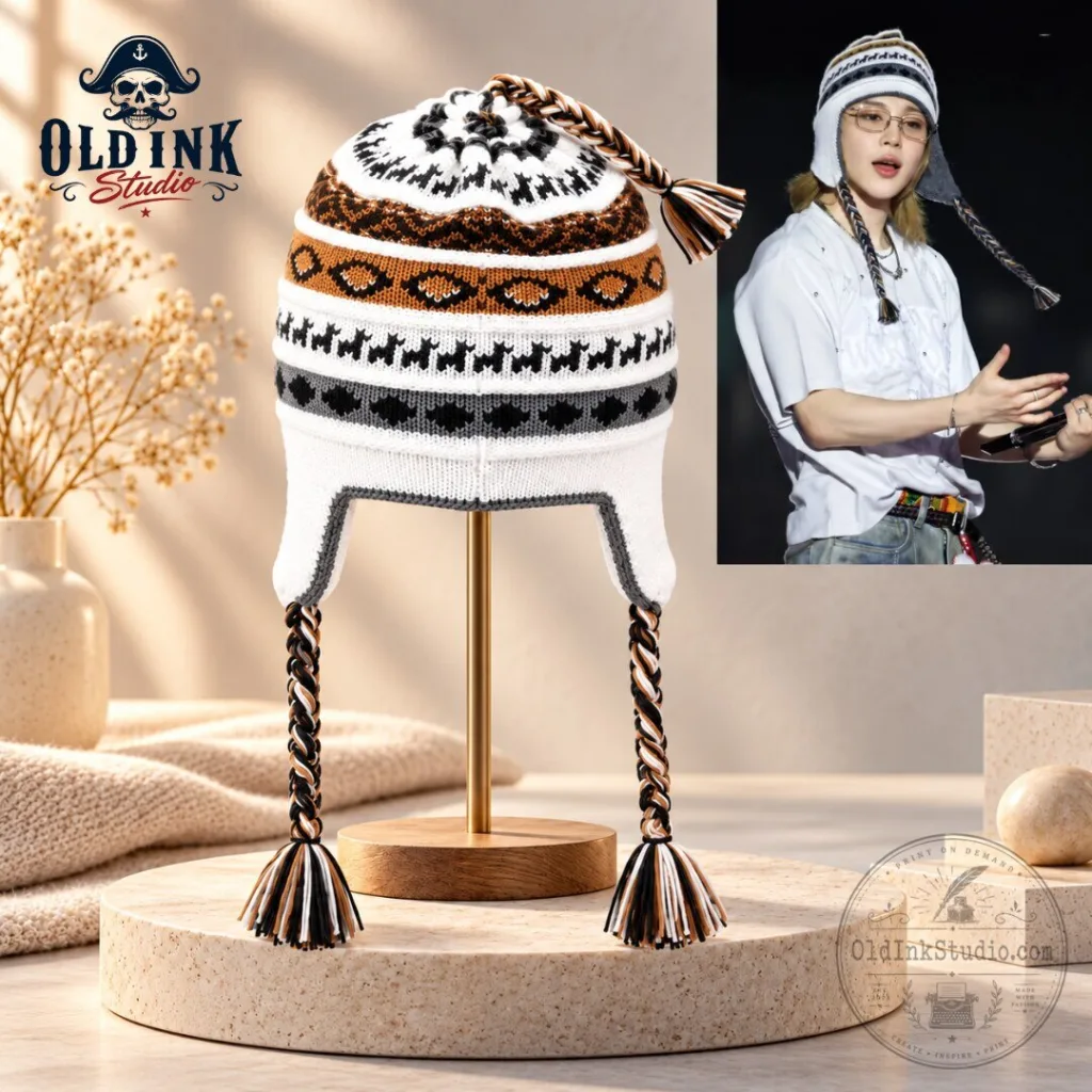 Fair Isle Knitted Earflap Beanie BTS Jimin Style Winter Hat 2026