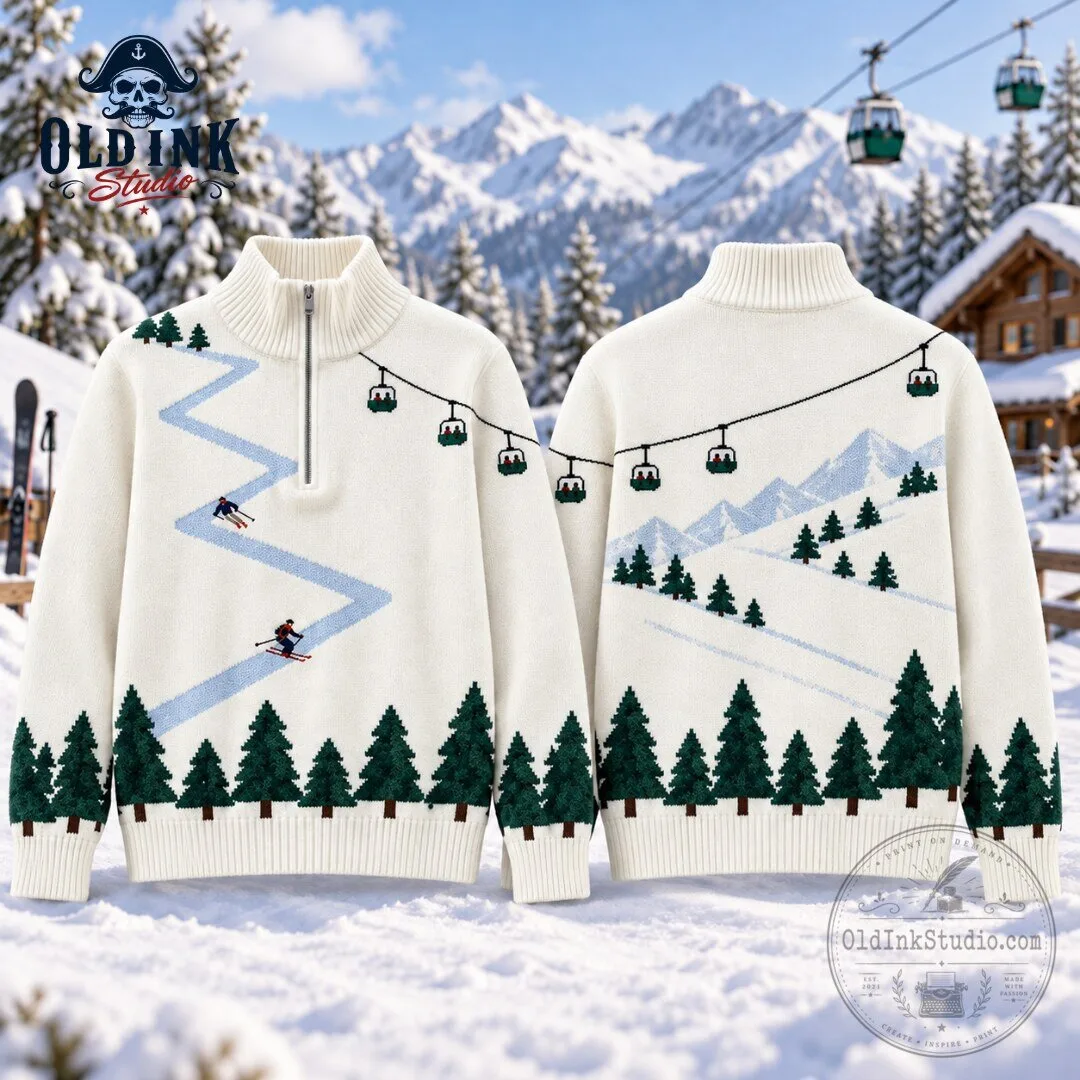 Ramin Nasibov Retro Ski Slope Mountain Half Zip Knit Sweater 2026