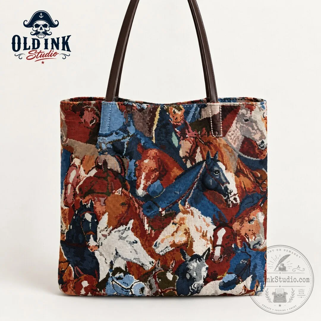 Vintage Equestrian Horse Pattern Gobelin Tapestry Tote Bag 2026