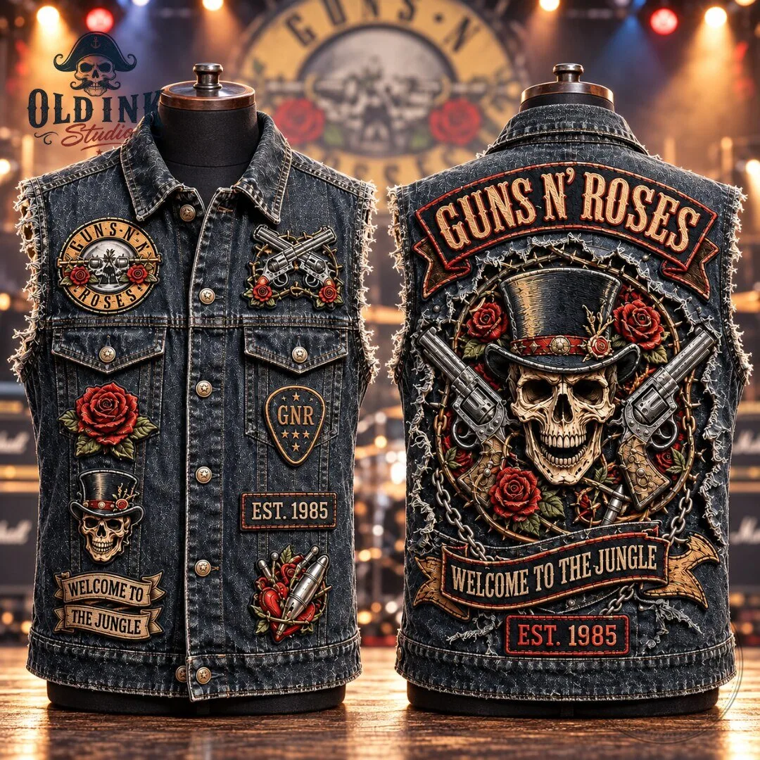Guns N Roses Vintage Denim Vest Heavy Metal Rock x Roll Battle Jacket 2026